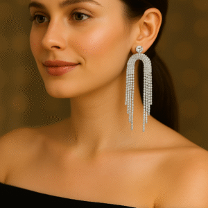 T11035-Silver Long Party Wear Earrings