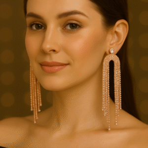 T11034-Rose Gold Long Party Wear Earrings