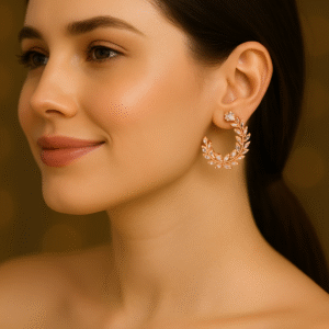 T11036-Rose Gold Leaf Earring