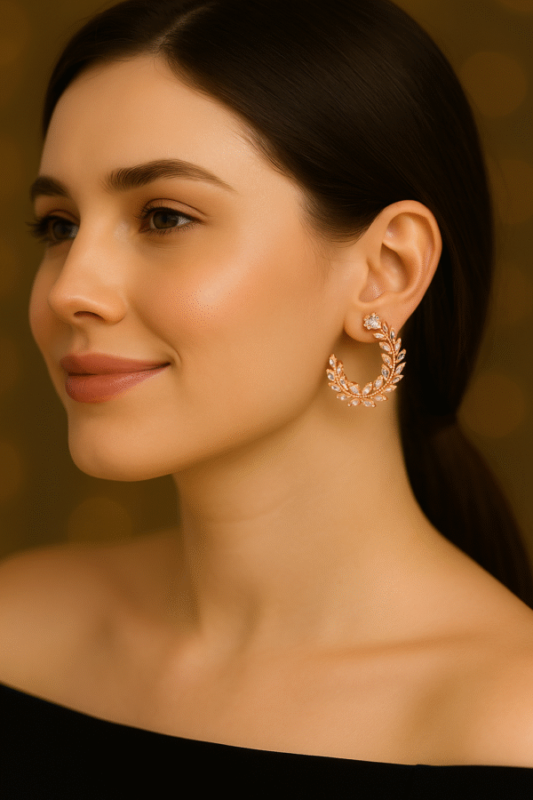 T11036-Rose Gold Leaf Earring